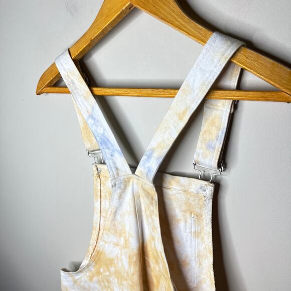 Storia NEW w/ Tags Tie Dye Yellow Blue White Overall Pinafore Mini Dress Medium - Picture 6 of 9